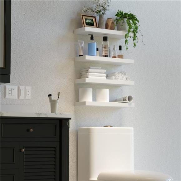 White Floating Shelves for Wall, 4 Sets with Invisible Brackets for Wall Decor - Picture 4 of 6